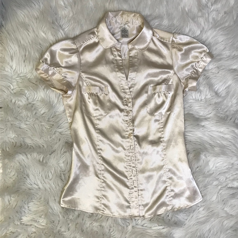 Beige Silky Button Down Top